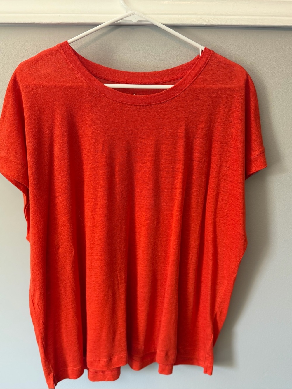 Lou & Grey by Loft - Linen Relaxed Crewneck Tee - Orange Red Boxy Fit